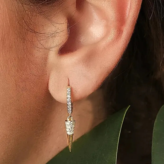 Luxury Gold Circular Cone Hoop Earrings Women Cubic Zirconia Geometric Drop
