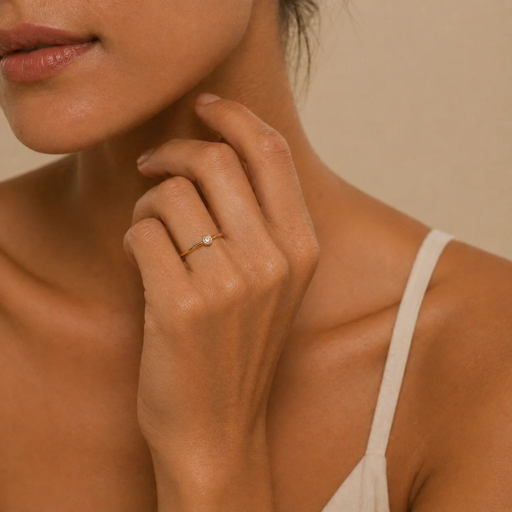 Minimalist Gold Plated Copper CZ Zircon Wedding Ring for Women French Design