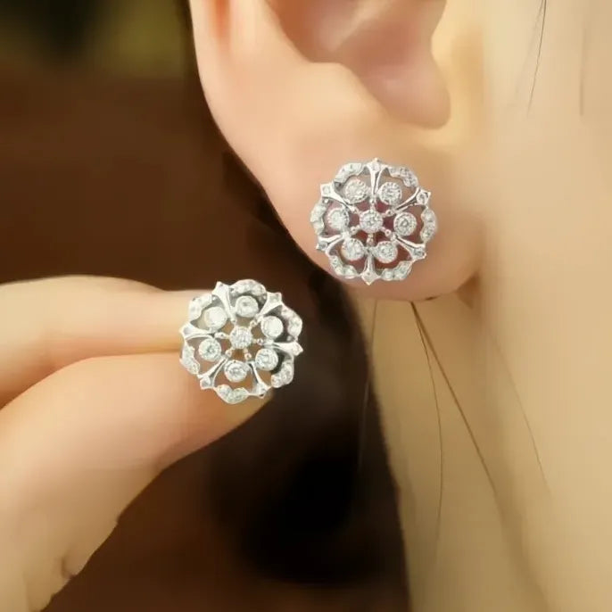 Geometric Flower Cubic Zirconia Stud Earrings for Women Wedding Party