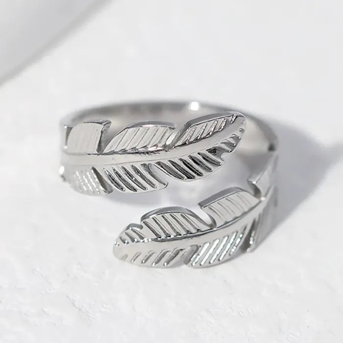 Stainless Steel Feather Ring Punk Gold Wide Edge Open Finger Jewelry Fashion