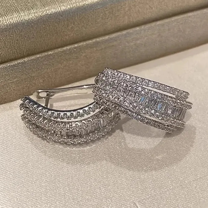 Trendy Geometric Copper Hoop Earrings for Women with Cubic Zirconia