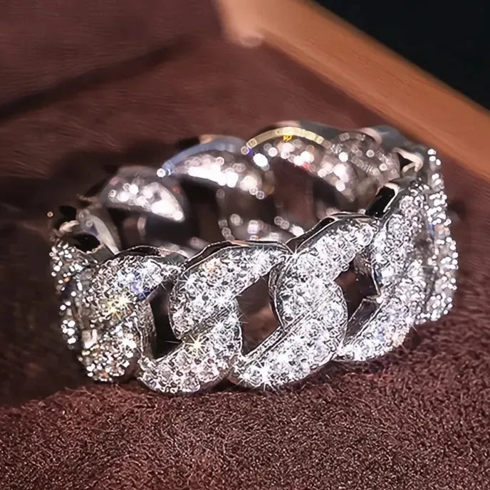 Luxury Brass Chain Link Ring for Women Cubic Zirconia Wedding Engagement Jewelry
