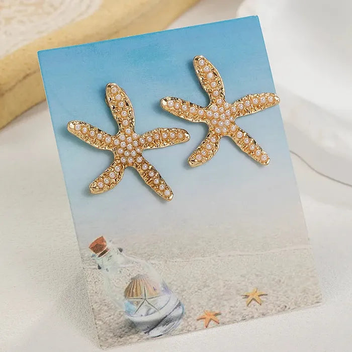 Boho Zinc Alloy Pearl Starfish Drop Earrings for Women Vintage Gift