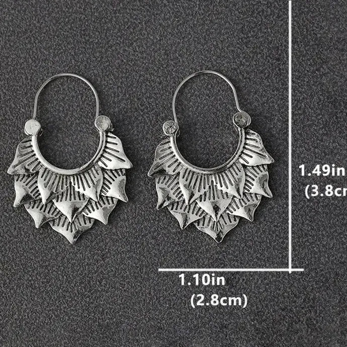Retro Ethnic Style Women’s Zinc Alloy Pendant Earrings Embossed Metal Jewelry Gift