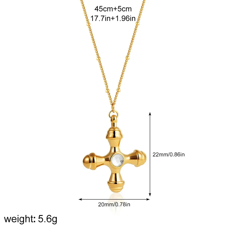 Thick Stainless Steel Cross Pendant Necklace for Women Crystal Bead Chain Choker 2025