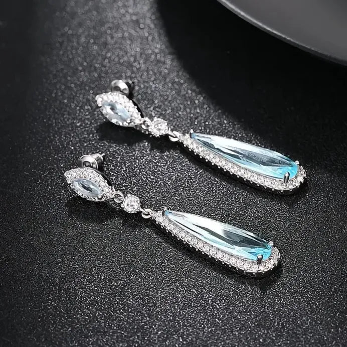 Light Blue Geometric Cubic Zirconia Dangle Earrings for Women Wedding