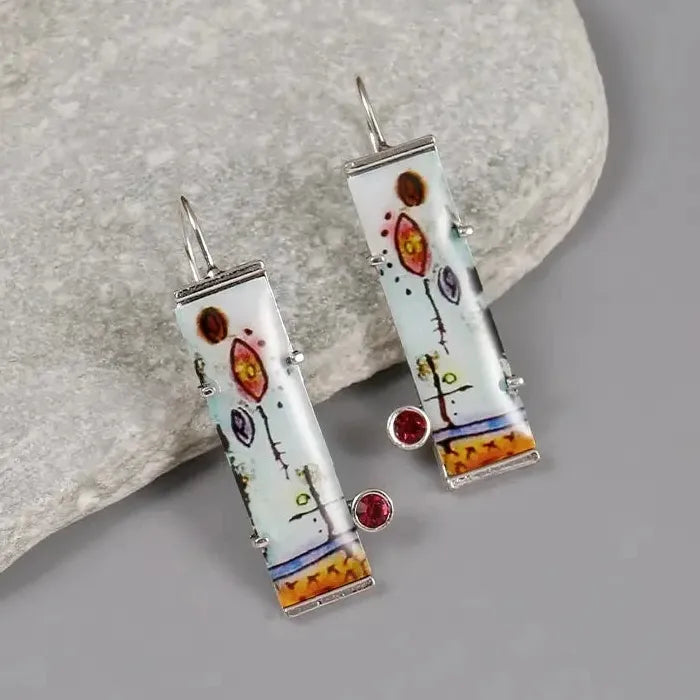 Vintage Red Cubic Zirconia Dangle Earrings Silver Plated Alloy Jewelry Daily Wear