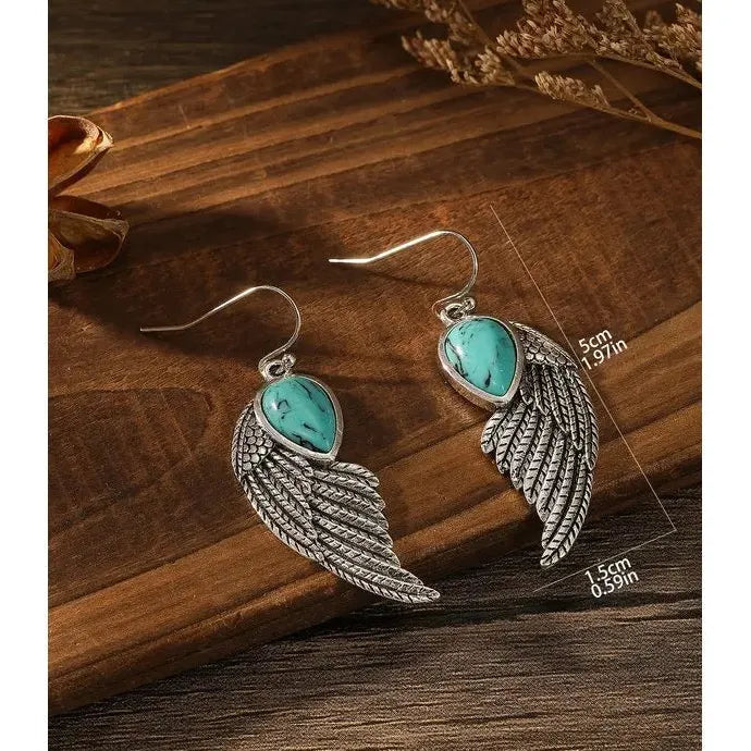 Bohemian Retro Geometric Turquoise Inlaid Drop Earrings for Women Zinc Alloy