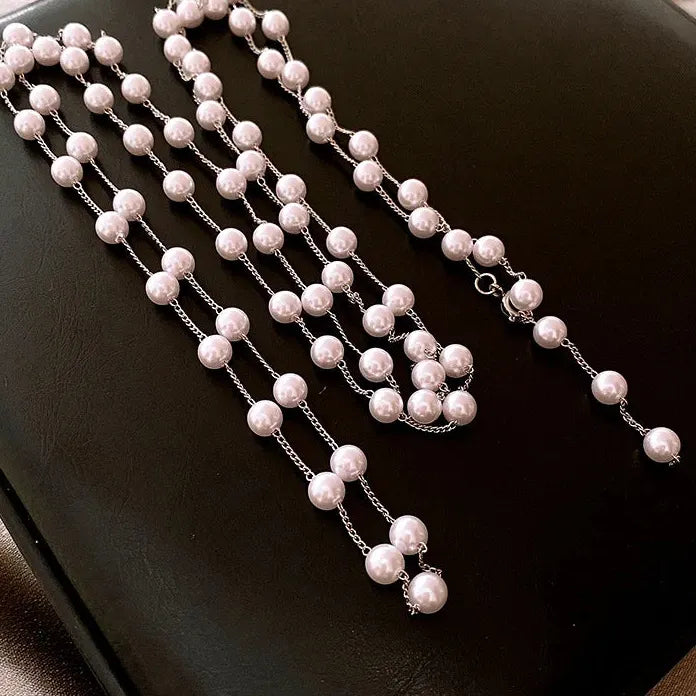 Long Tassel Pearl Necklace with Geometric Circle Pendant for Women