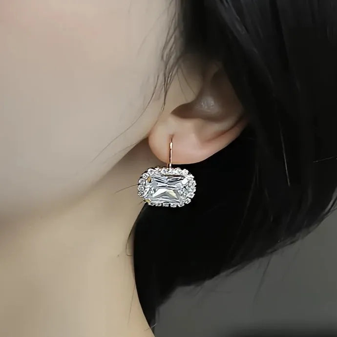 Square Cubic Zirconia Drop Earrings Wedding Silver Gold Copper Alloy