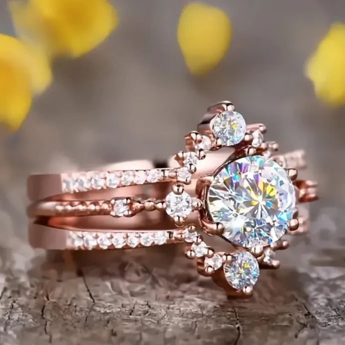 Rose Gold Cubic Zirconia Geometric Engagement Ring for Women