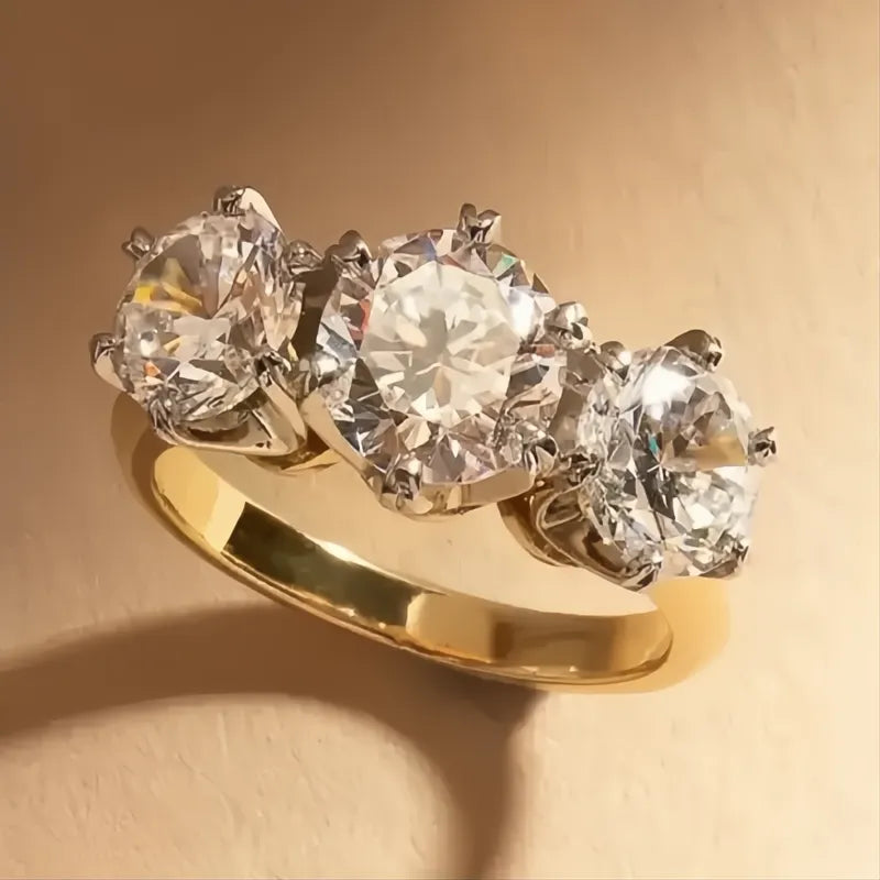 Elegant Women’s Two-Tone Metal Ring with Sparkling Cubic Zirconia for Wedding Party Jewelry