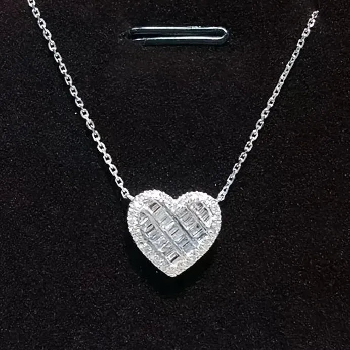 Geometric Heart Pendant Necklace for Women with Cubic Zirconia Silver Chain