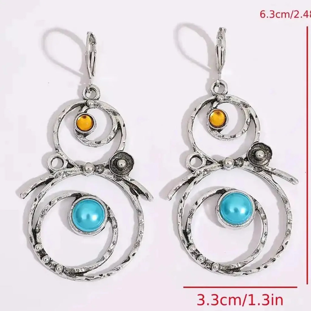 Large Geometric Triangle Zinc Alloy Metal Dangle Stone Earrings for Women