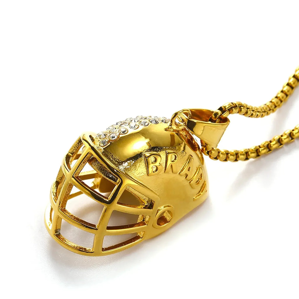 Hip-hop Street CZ Zircon Studded 3D Rugby Cap Pendant Necklace Stainless Steel Unisex Gift