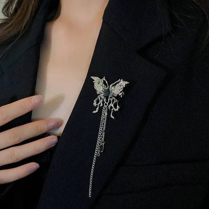 Silver Butterfly Tassel Brooch Pin for Women Pearl Zinc Alloy Jewelry Gift
