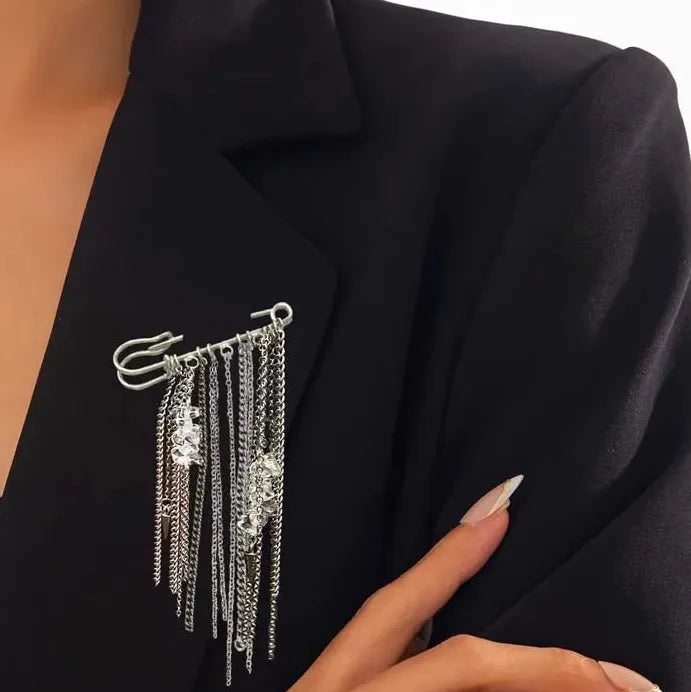 Retro Zinc Alloy Geometric Chain Fringe Brooch Pin Punk Jewelry