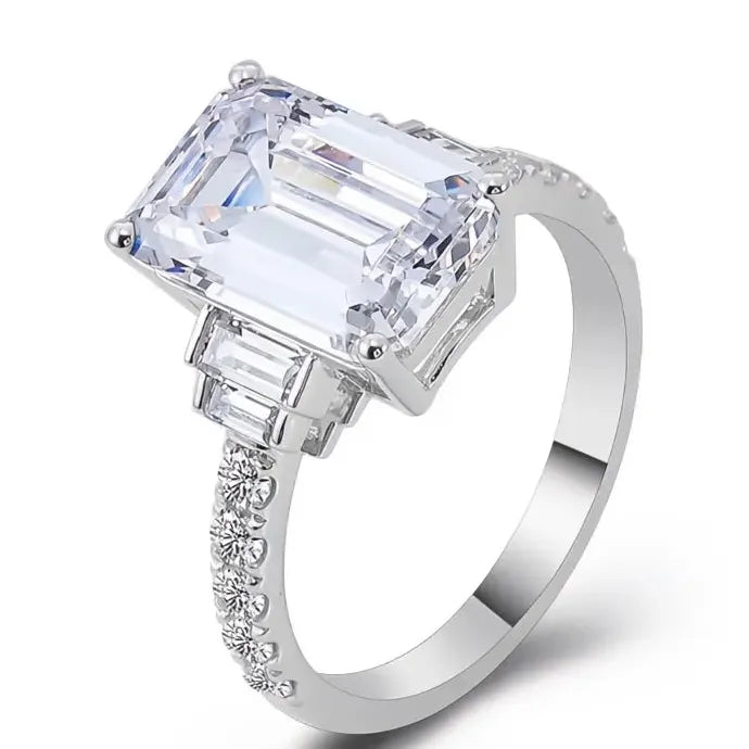 Women’s Silver Brass Zirconia Wedding Eternity Proposal Cocktail Ring