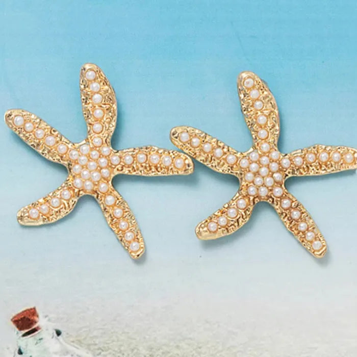 Boho Zinc Alloy Pearl Starfish Drop Earrings for Women Vintage Gift