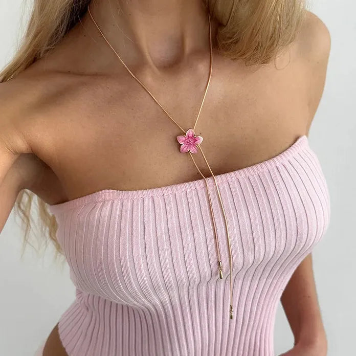 Vintage Sweet Flower Pendant Necklace for Women Zinc Alloy Y-Shaped Gift