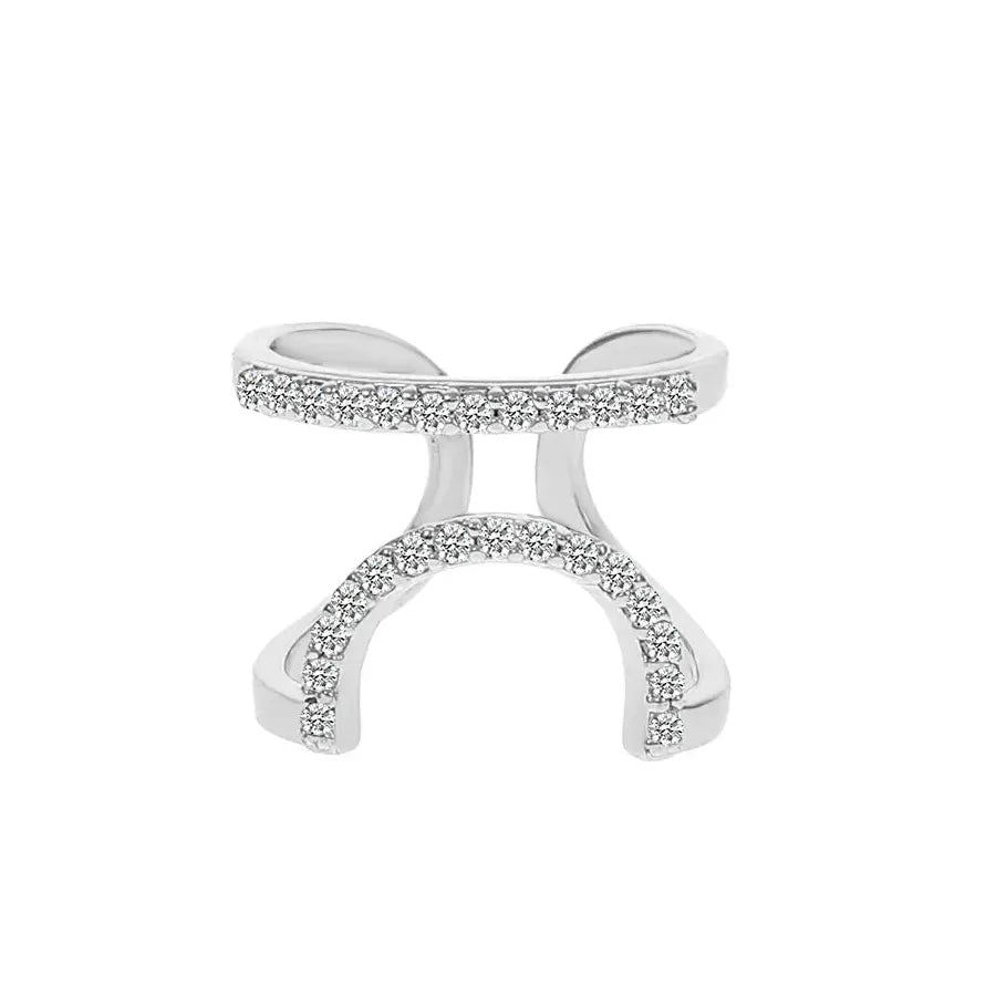 Adjustable Copper Inlaid Zircon Gold Plated Geometric Nail Ring for Women Party Jewelry