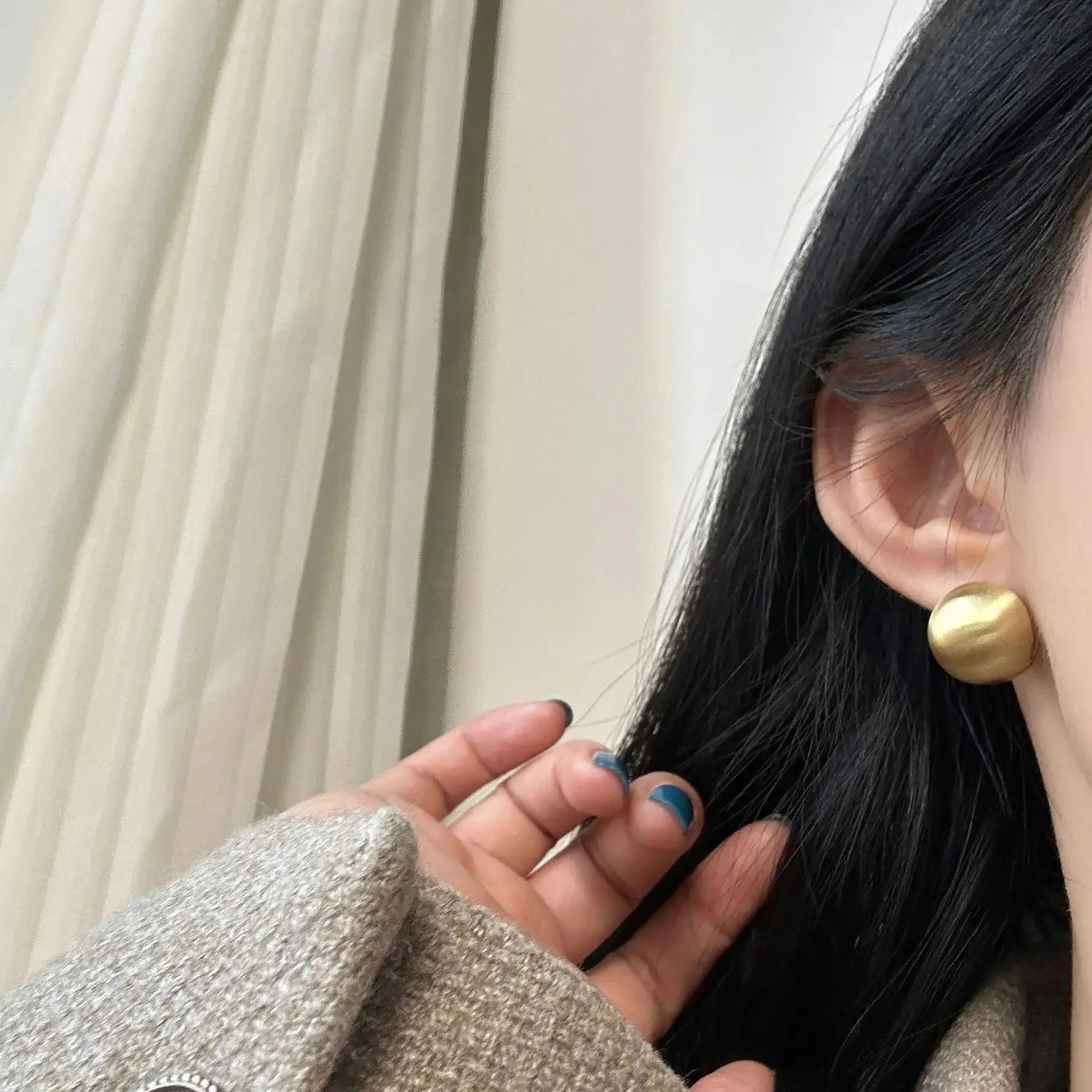 2026 Brushed Frosted Metal Spherical Hoop Earrings Gold Ball Jewelry