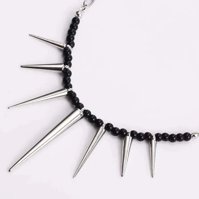 Punk Black Beads Rivet Choker Necklace Men Women Spike Tassel Y2K Jewelry