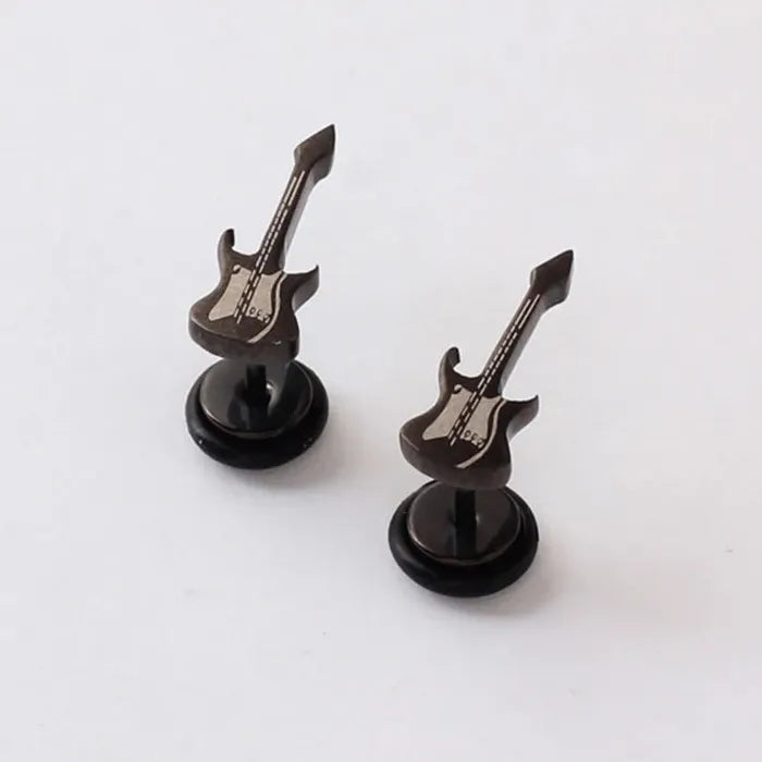 Star Guitar Punk Goth Titanium Steel Stud Earrings for Men Women