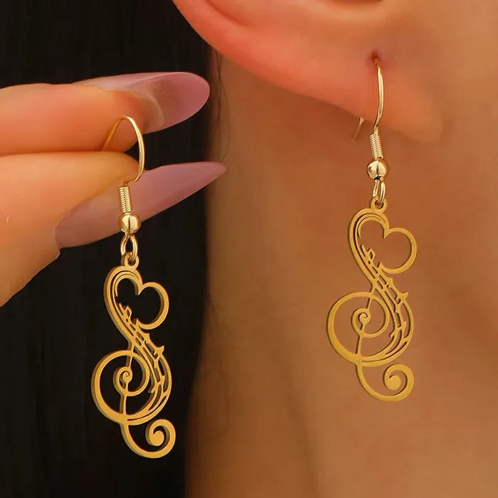 Stainless Steel Musical Note Heart Drop Earrings for Women Gift