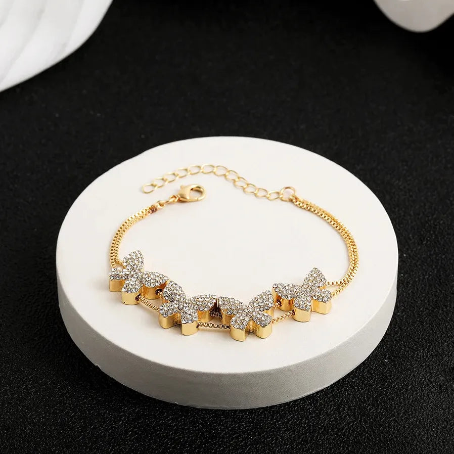 Handmade 18K Gold Plated Heart Butterfly Flower Bracelet for Women with Zircon Evil Eye Charm