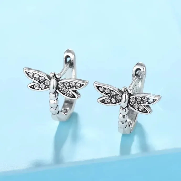 Dragonfly Hoop Earrings for Women Brass Cubic Zirconia Trendy Jewelry