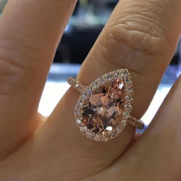 Crystal Waterdrop Cubic Zirconia Ring for Women Silver Eternity Wedding Engagement