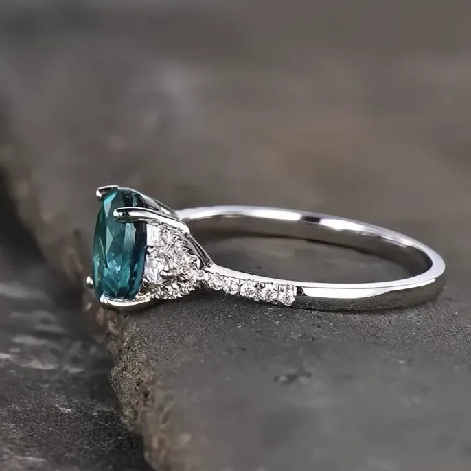 Oval Blue Cubic Zirconia Brass Geometric Wedding Band Ring for Women