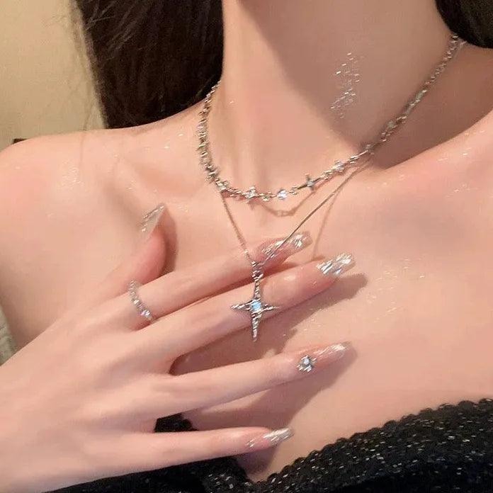 Adjustable Y2K Zinc Alloy Cross Zircon Pendant Necklace for Women Gift