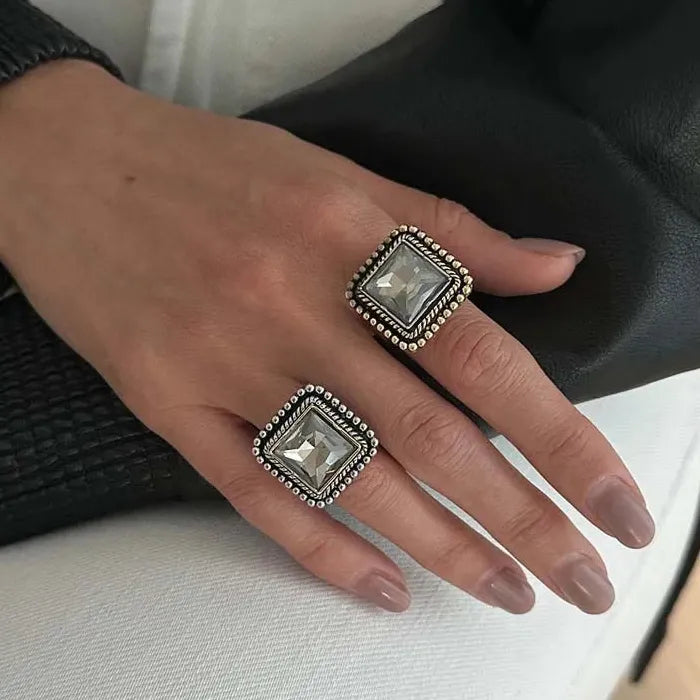 Adjustable Large Vintage Zircon Square Punk Geometric Cocktail Ring