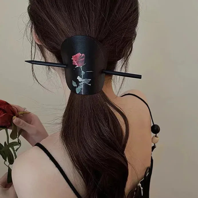 Chinese Style Wooden Hair Stick Rose Flower Hair Fork Elegant Design
