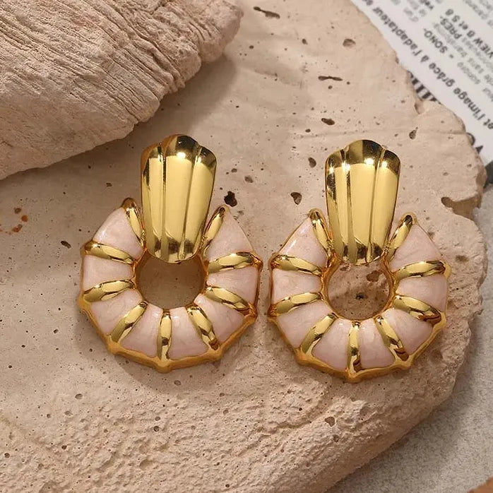 Stainless Steel Geometric Stud Earrings for Women Vintage Enamel Colorful Gift Jewelry