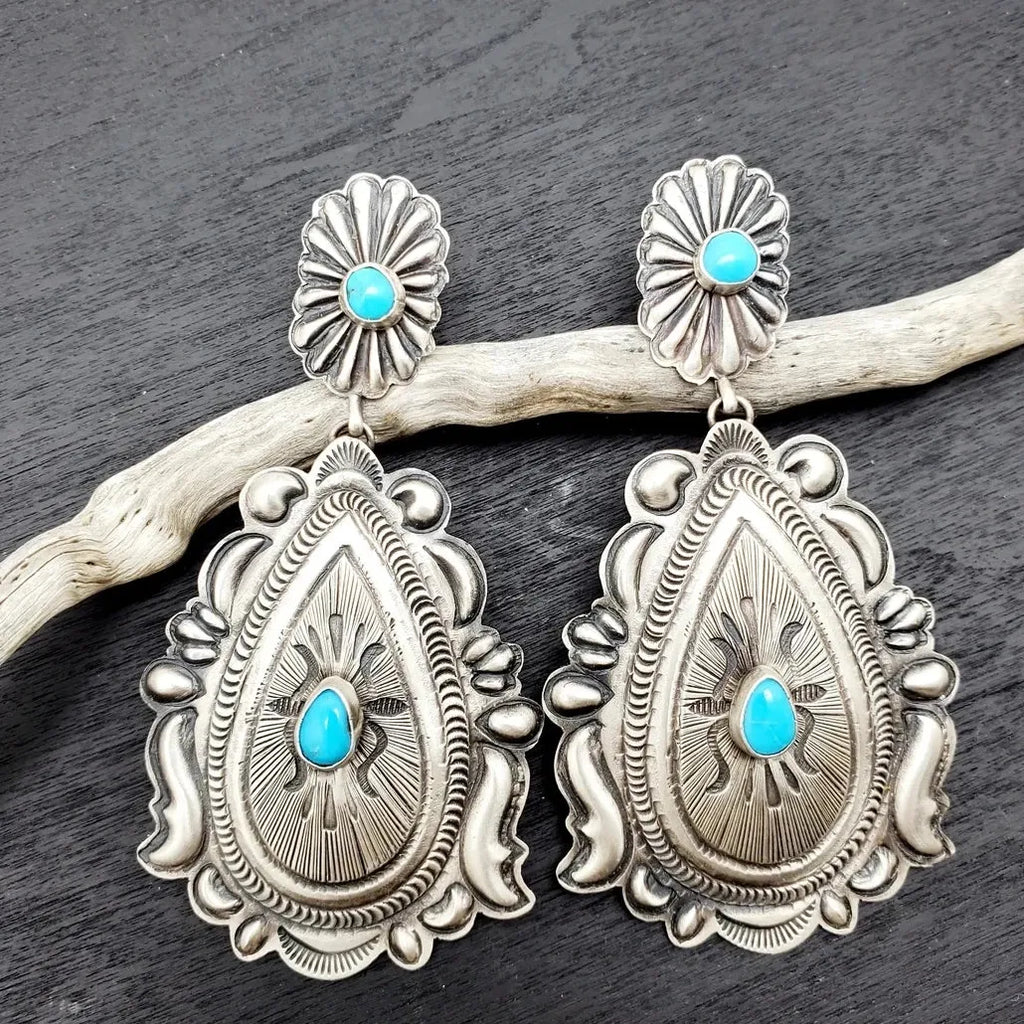 Retro Turquoise Drop Earrings Geometric Zinc Alloy Stone Jewelry Gift for Women