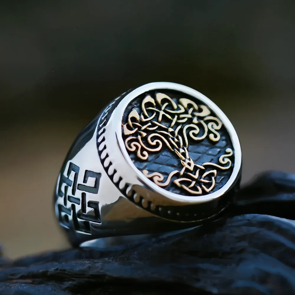Viking Tree of Life Ring – Stainless Steel Yggdrasil Nordic Mythology Ring