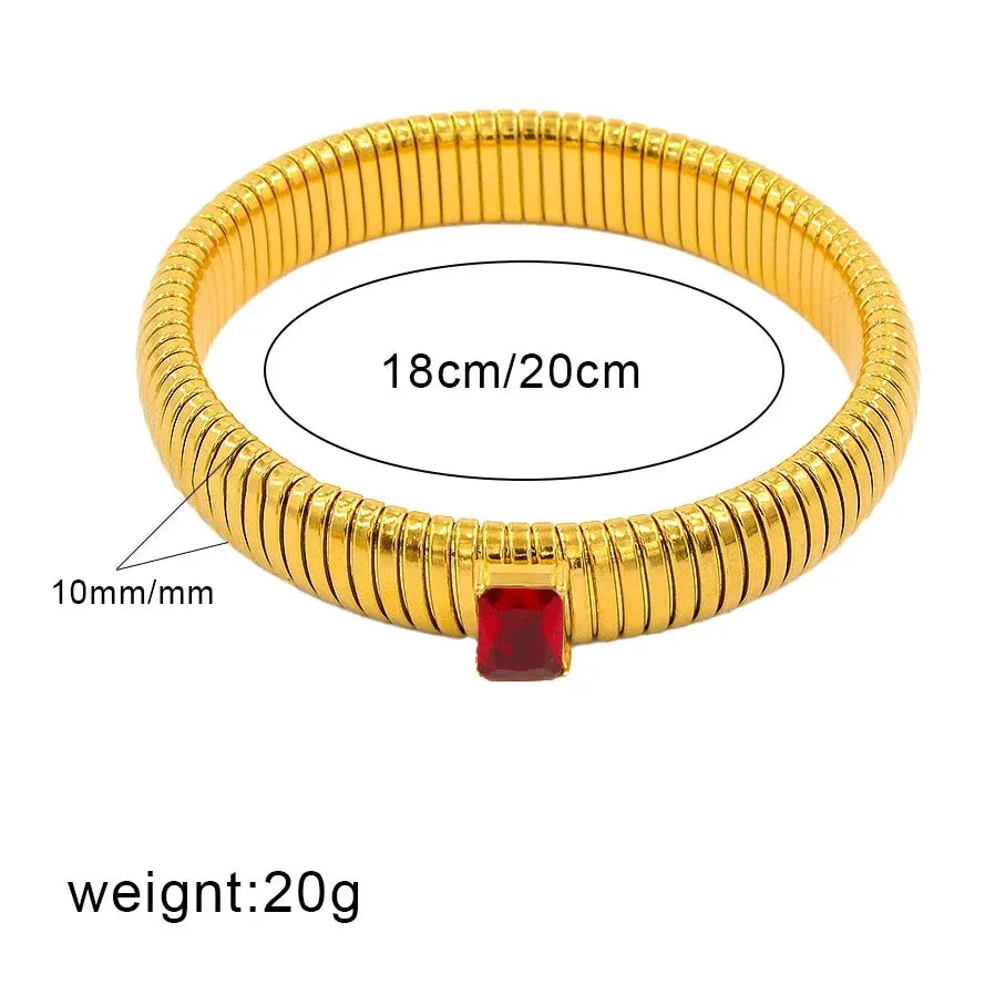 Hip Hop 18K Gold Plated Stainless Steel Wide Cuff Bracelet Crystal Bangle Jewelry