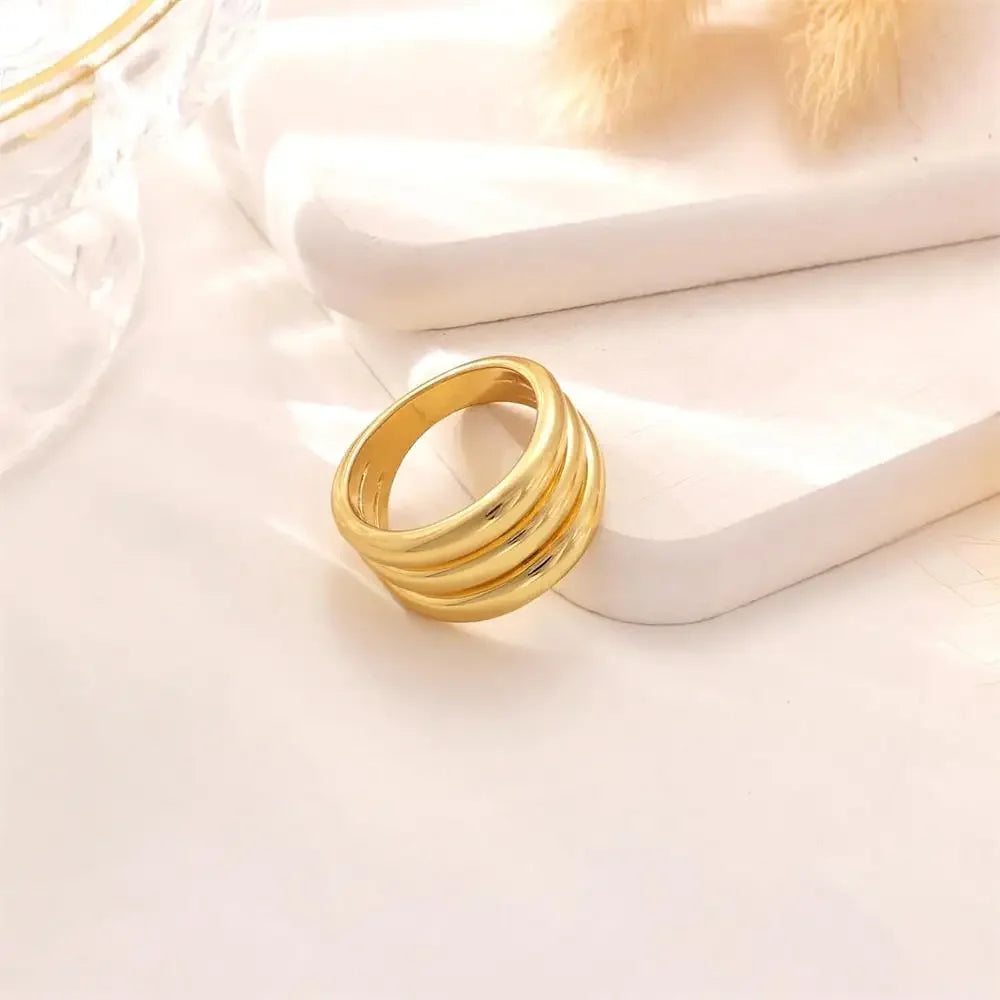 18K Gold Plated Stainless Steel Three Layer Circle Knuckle Ring for Women