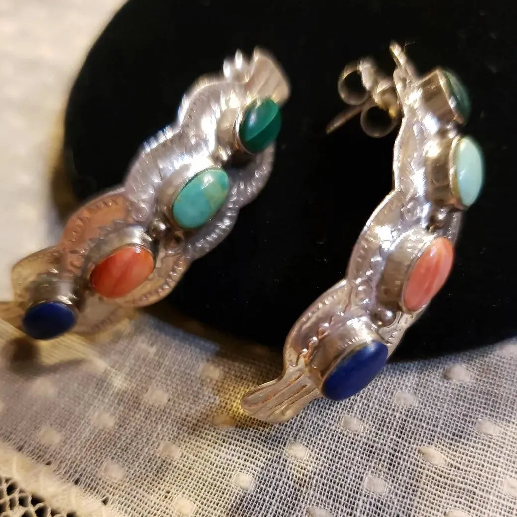 Retro Colored Geometric Drop Earrings Natural Stone Zinc Alloy Jewelry Women
