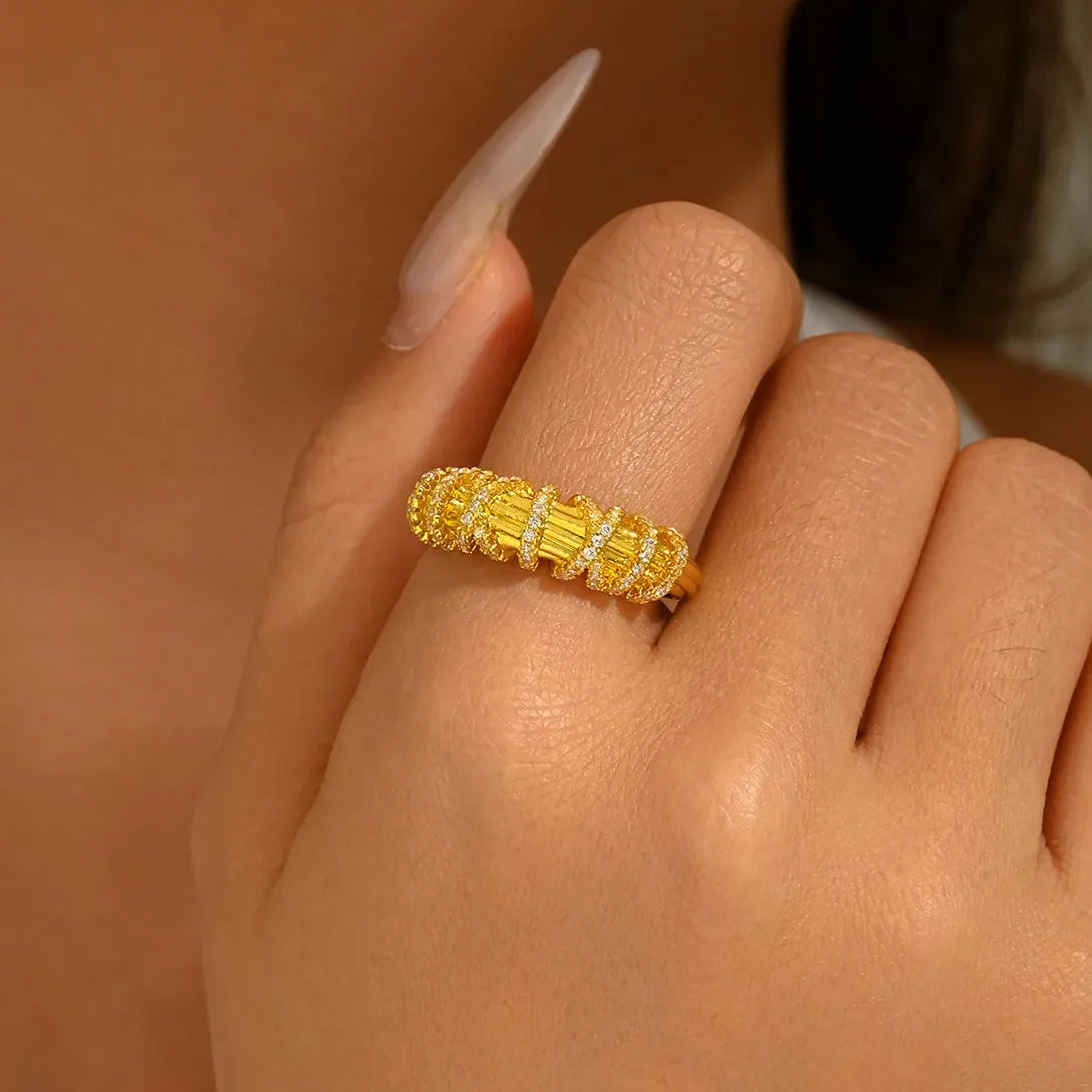 Women's Fashion Ring Gold Cubic Zirconia Cross Striped Winding Jewelry Gift