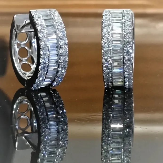Elegant Classic Silver Geometric Cubic Zirconia Hoop Earrings for Women