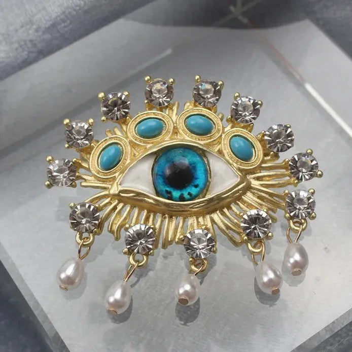 Rhinestone Women's Brooch Geometric Devil's Eye Pearls Badge
