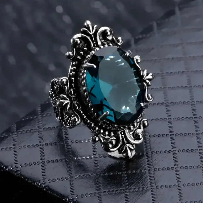 Bohemia Blue Glass Geometric Zinc Alloy Ring for Women Fashion Gift