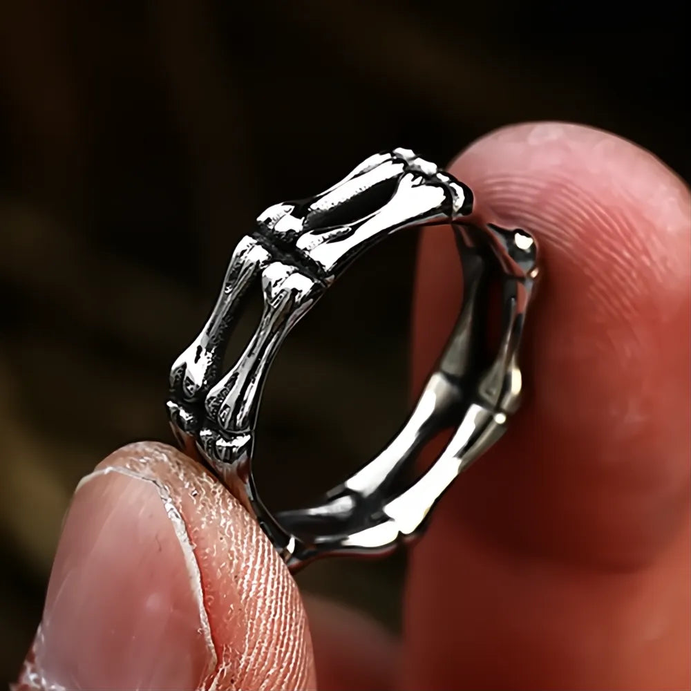 316L Stainless Steel Skull Bone Ring Men Punk Rock Biker Jewelry Polished Gift