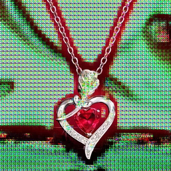 Red Heart Rose Flower CZ Pendant Necklace Copper Alloy Anniversary Gift for Women Mom