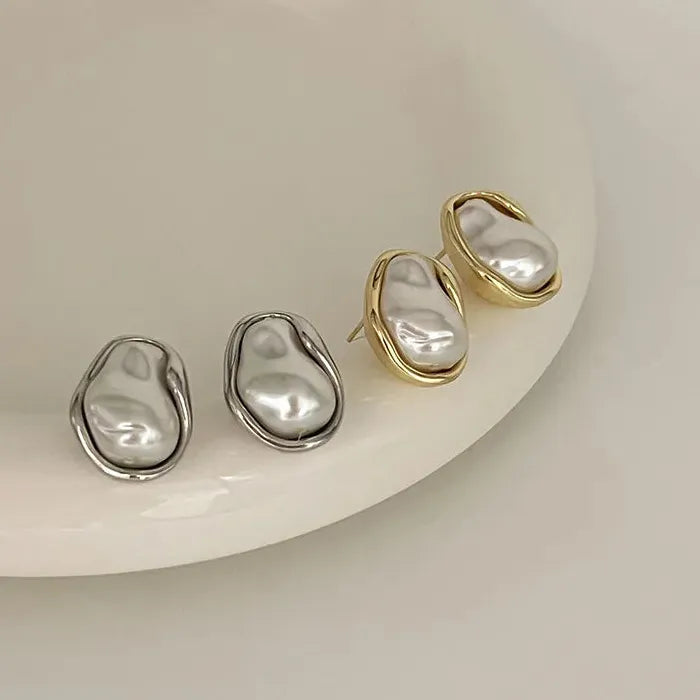 Geometric Irregular Pearl Zinc Alloy Earrings Women 2026 Minimalist Gift