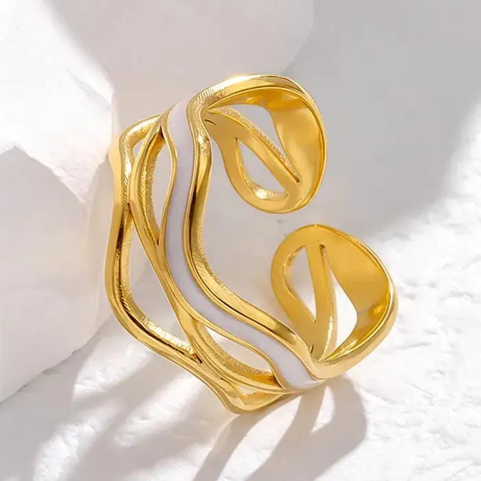 Stainless Steel Unisex Open Rings Geometric Drip Oil Design Waterproof Jewelry
